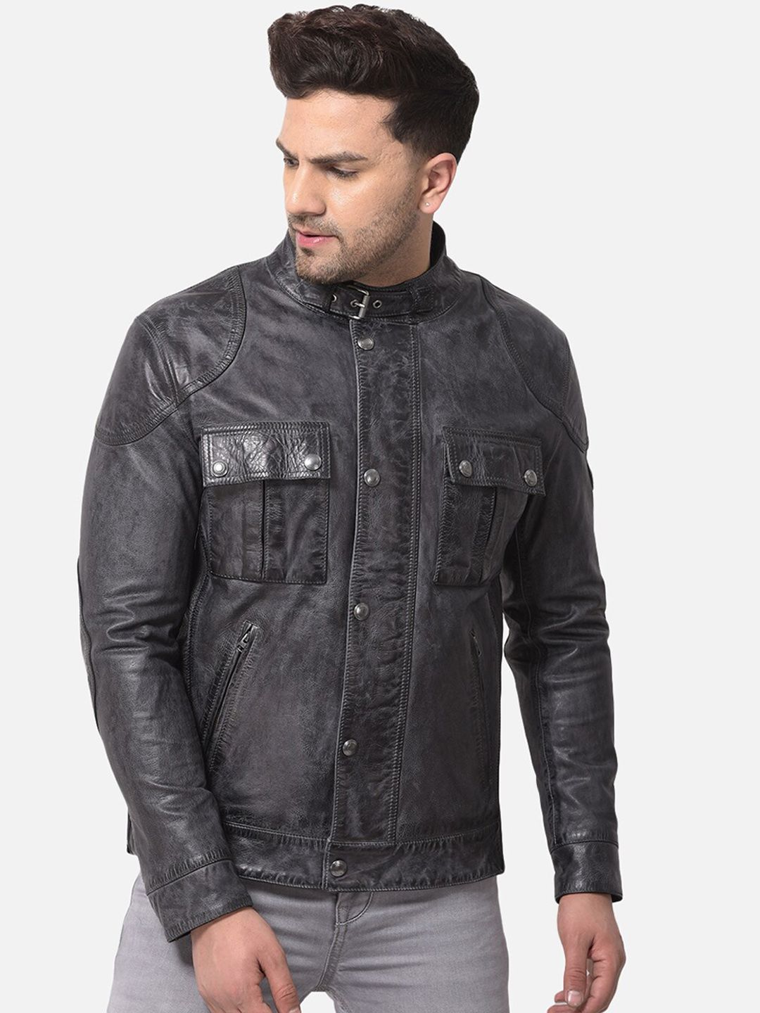 33f0c66a-9d8b-4366-8541-2cb85b8579371654248453562WoodsMenBlackLeatherWaterResistantLonglineBomberwithPatchwor1.jpg Men Black Leather Water Resistant Longline Bomber with Patchwork Jacket - Image 1