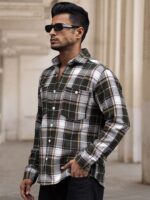 Men Spread Collar Tartan Checked Casual Shirt - Image 3