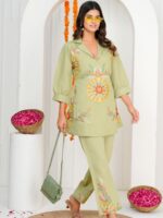 Embroidered Lapel Collar Tunic With Trouser Co-Ords - Image 4