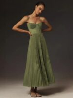 Pleated Spaghetti Strap Bustier Fit & Flare Maxi Dress