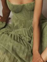 Pleated Spaghetti Strap Bustier Fit & Flare Maxi Dress - Image 2