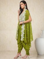 Green Floral Embroidered Round Neck Top & Patiala With Shrug - Image 4