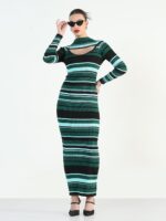 Women Striped Bodycon Maxi Dress - Image 2