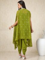 Green Floral Embroidered Round Neck Top & Patiala With Shrug - Image 3
